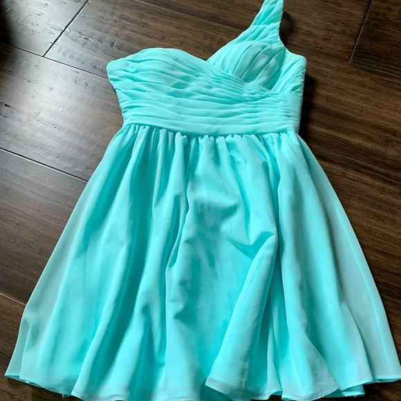 MORI LEE BY MADELINE GARDNER - light aqua / Tiffany blue mini bridesmaid dress - Picture 3 of 16